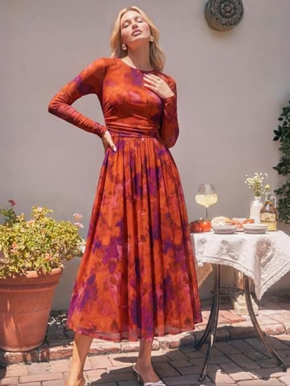 Women's Fall Wedding Guest Cocktail Long Sleeve Floral Maxi Dress